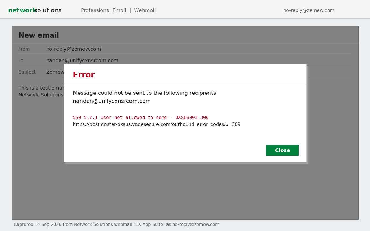 550 5.7.1 User not allowed to send - OXSUS003_309